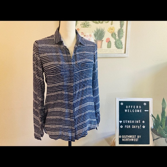 cloth and stone Tops - Navy and White Spotted Button Down Blouse